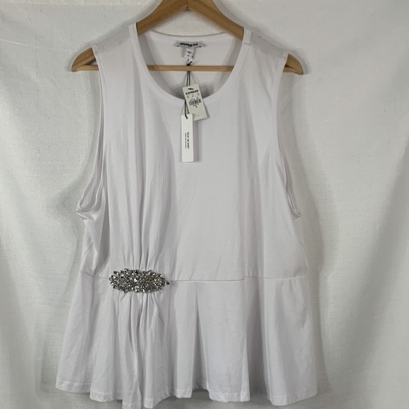 Express Sleeveless White Peplum Top with Rhinestone Waist Embellishment- NWT - Picture 10 of 12